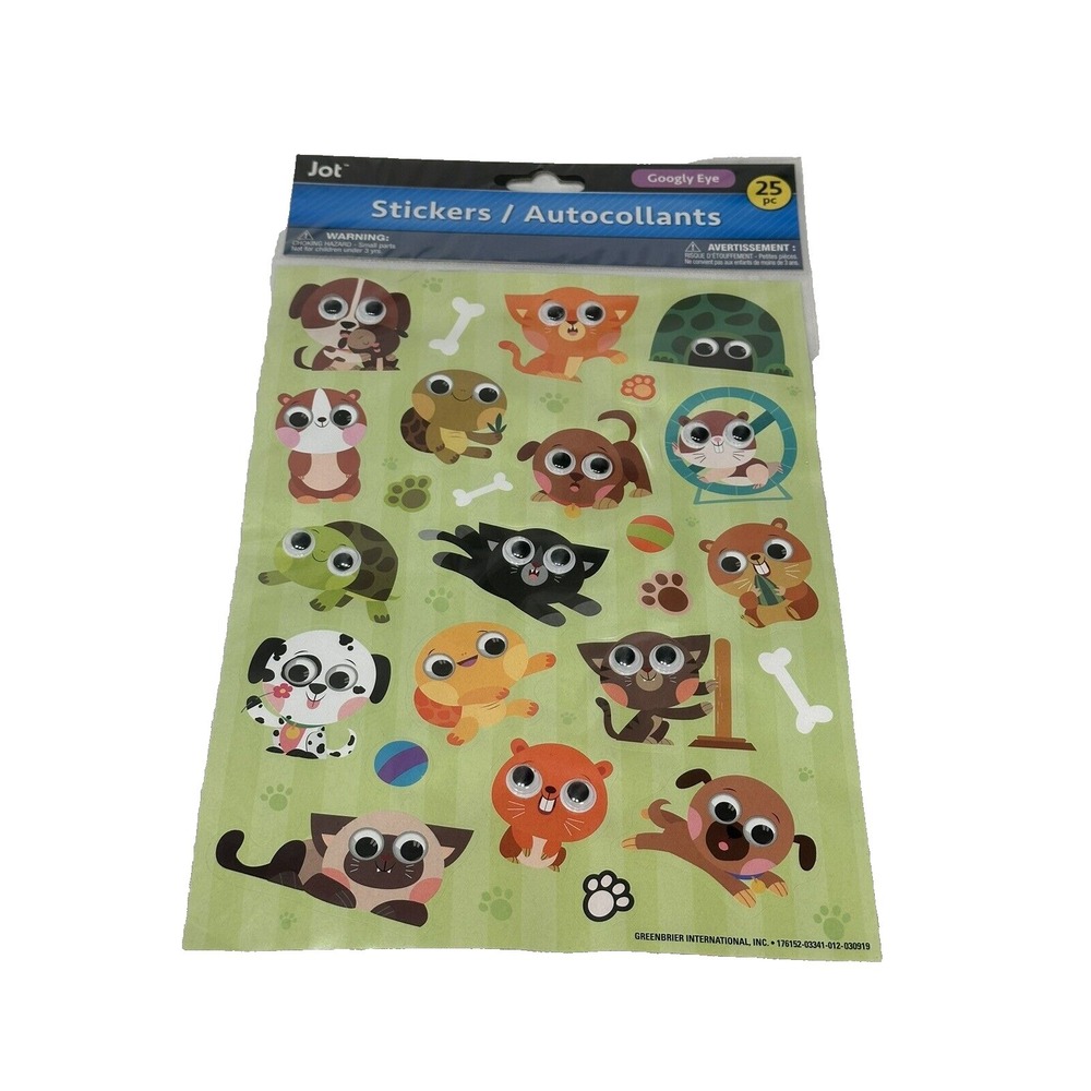 JOT 25 stickers googly eye‎ crafts scrapbook art DOGS CATS TURTLES ANIMALS
